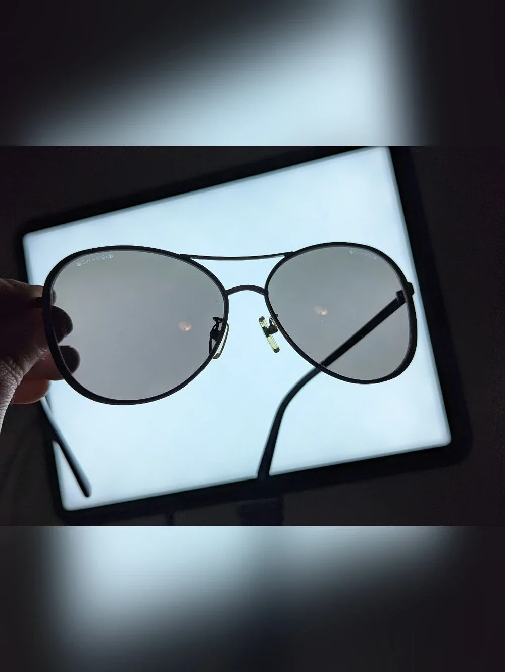 Authentic VTG Y2K Chanel 4198-T Aviator Sunglasses Silver Purple Case &  Cloth